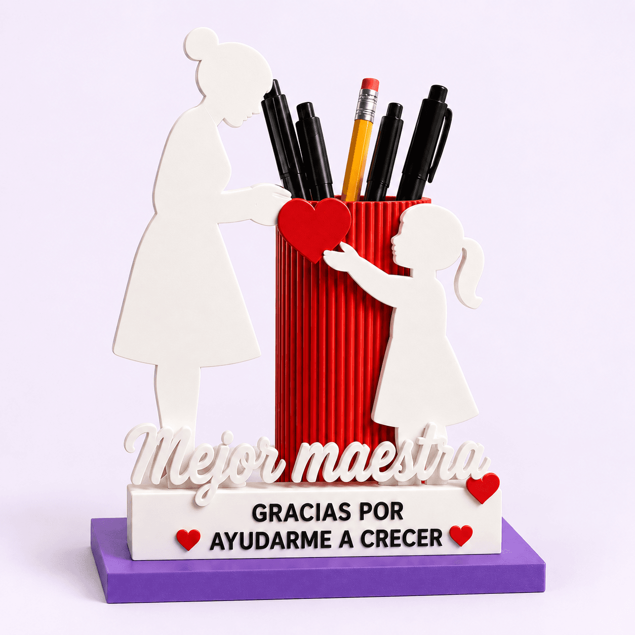 Regalo decorativo para maestra o profesora con texto personalizable y porta lápices