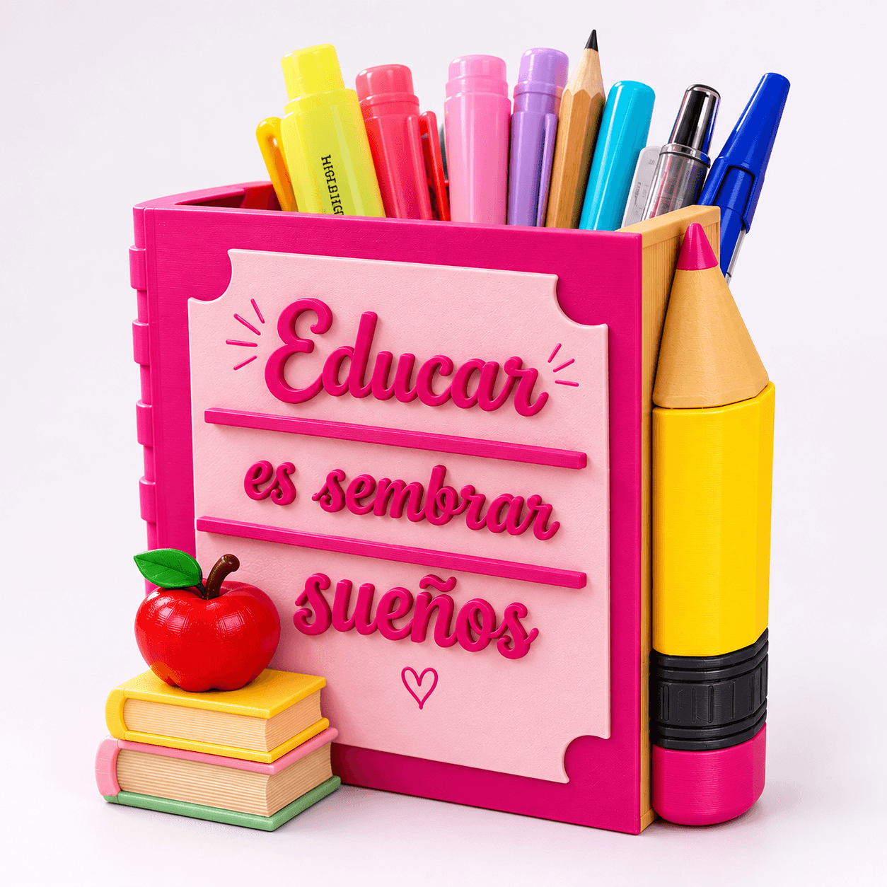 Portalápices con forma de libro y texto personalizable para escritorio