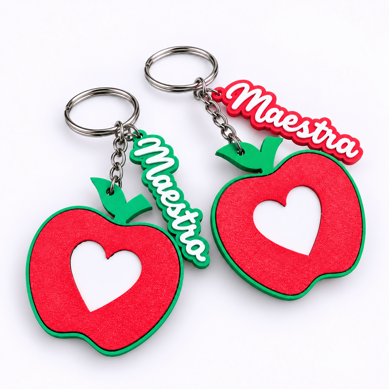 Set de llaveros para maestro o maestra con manzana y nombre decorativo